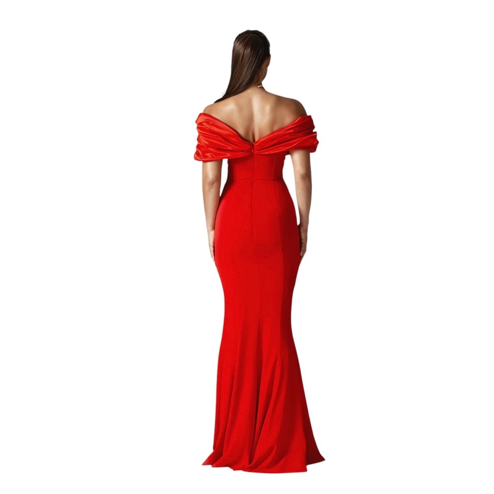 NWT Alieva Presley Crepe Ruffle Shoulder Gown Dress in Red Sz. L - Picture 6 of 15